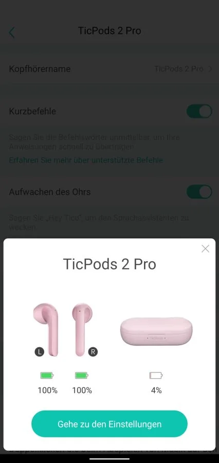 Mobvoi App Status der TicPods 2 Pro