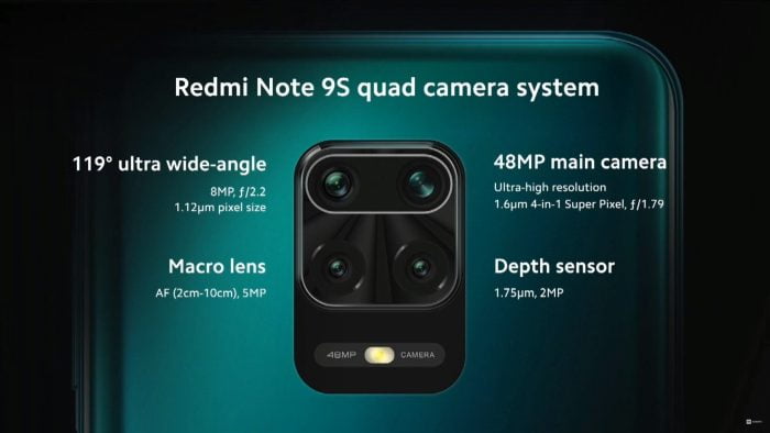 Especificaciones de la cámara Redmi Note 9S