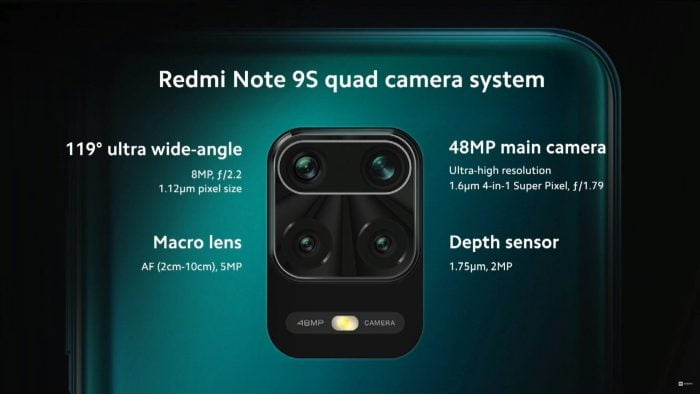 Specifiche della fotocamera Redmi Note 9S