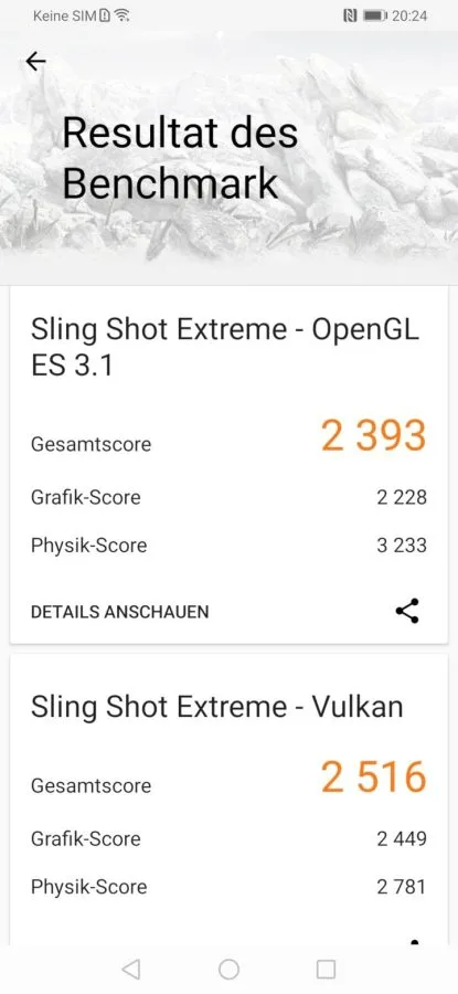 Výsledek testu 3DMark na Honor 9X Pro.