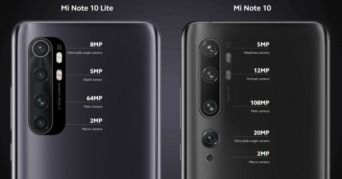 Xiaomi Mi Note 10 Lite'ın kamerası, Xiaomi Mi Note 10'un kamerasına kıyasla.