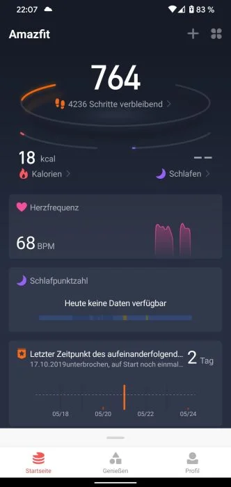 Amazfit app homescreen (1)