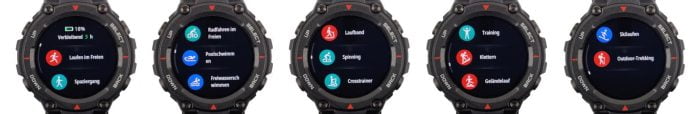 The sports programs of the Amazfit T-Rex.