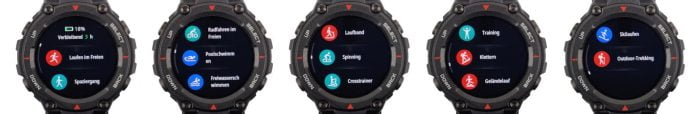 De sportprogramma's van de Amazfit T-Rex.