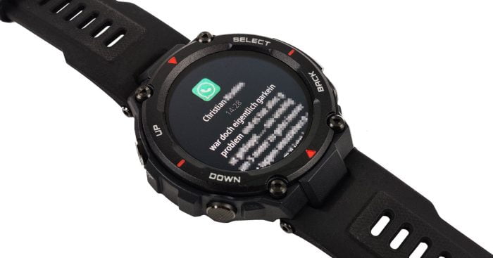 WhatsApp-meddelande på Amazfit T-Rex.