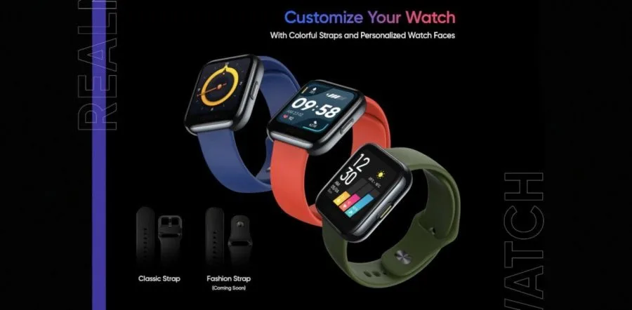 Realme Watch in three different colors and with Classic Strap and Fashion Strap.