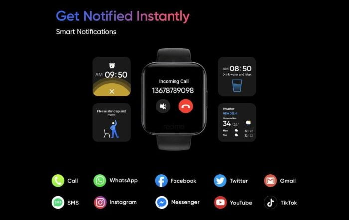 La Realme Watch reçoit des notifications de diverses applications.