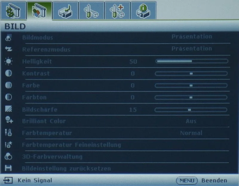 The on-screen display OSD of the BenQ MH535.