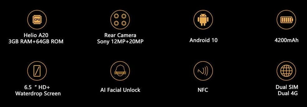 De tekniske data for Cubot Note 20.