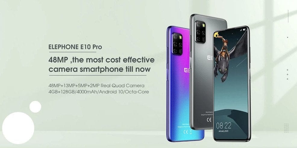 ELEPHONE E10 Pro-smartphone med MediaTek SoC og 48 MP kamera.