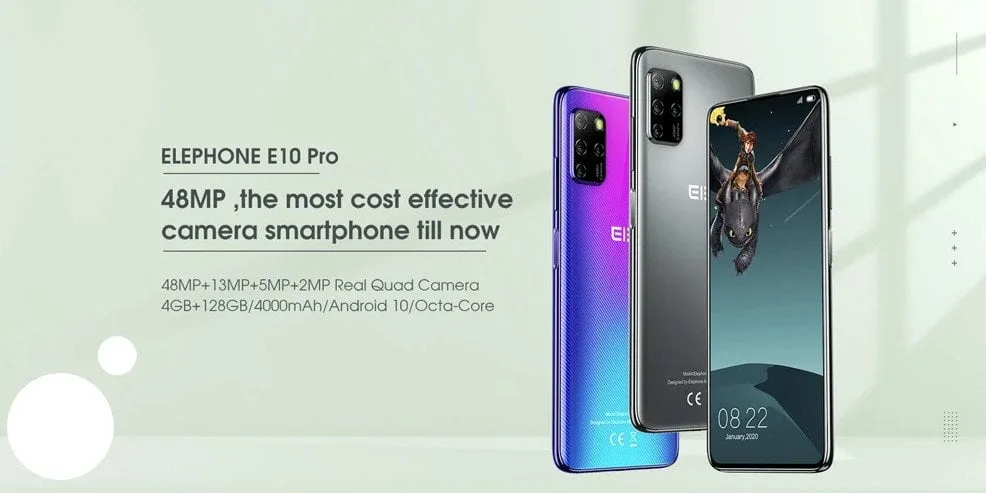 ELEPHONE E10 Pro Budget Smartphone mit MediaTek SoC und 48 MP Kamera.