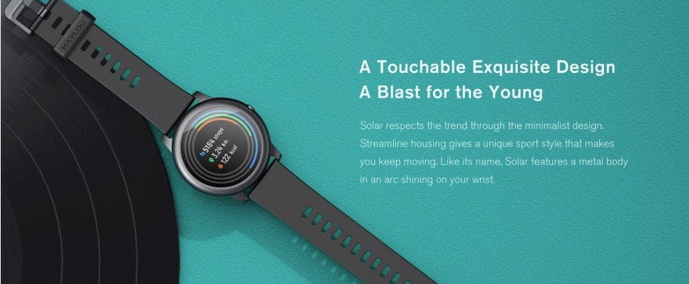 Asil alüminyum kasa içinde Haylou Solar Smartwatch.