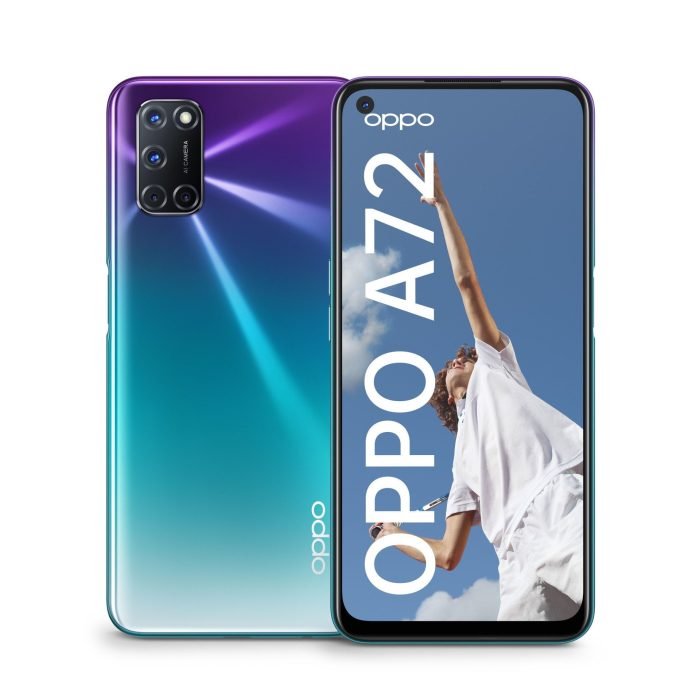 OPPO A72 in the color Aurora Purple.