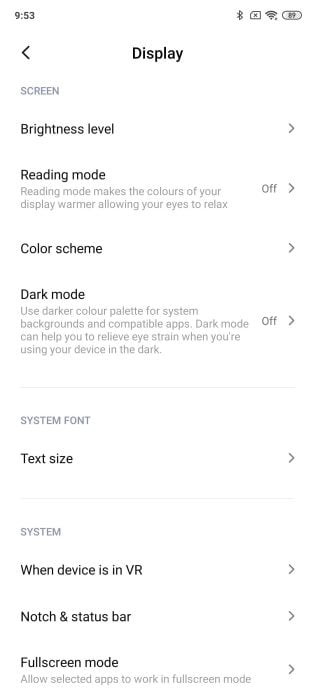 display settings