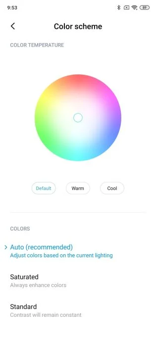 Display color settings