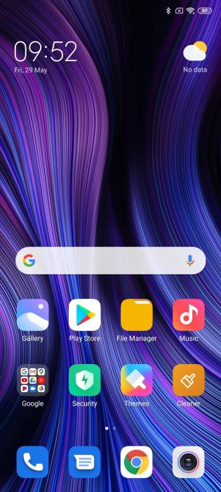 واجهة المستخدم MIUI 11 على الشاشة الرئيسية.