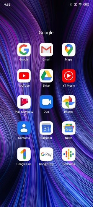 Interface utilisateur de MIUI 11 Google Apps.