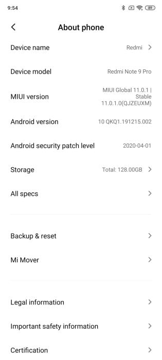 MIUI 11 stato dell'interfaccia utente.