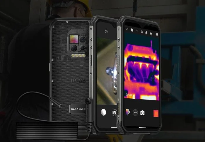 The Ulefone Armor 9 smartphone with FLIR thermal imaging camera and endoscope.