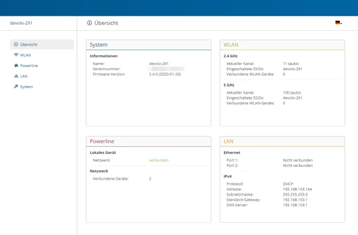 devolo Magic 2 WiFi web interface