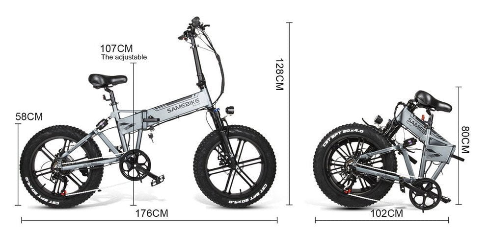 Les dimensions du Samebike XWXL09 pliable.