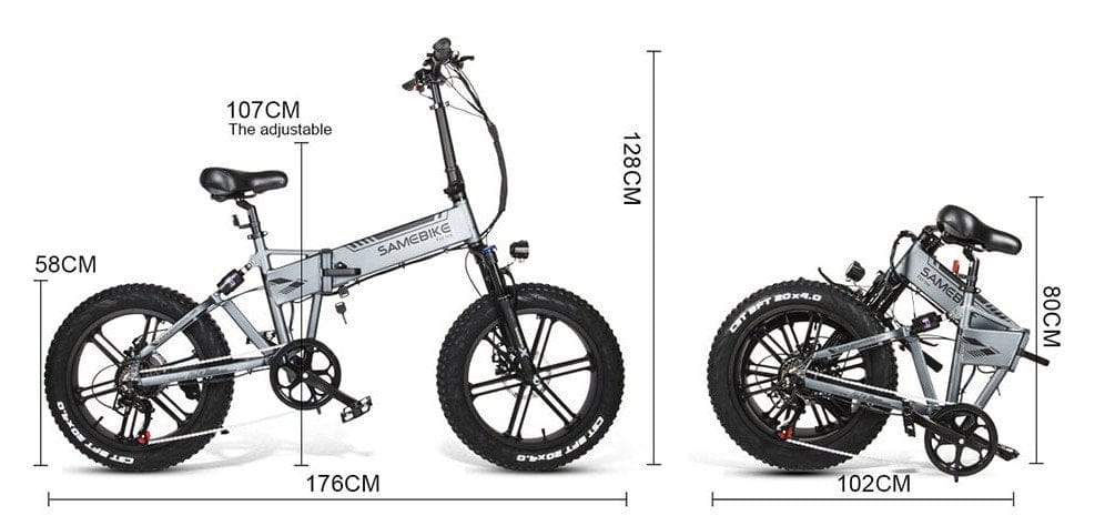 Dimensjonene på den sammenleggbare Samebike XWXL09.