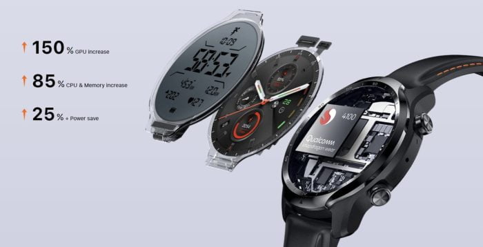 TicWatch Pro 3 GPS 85 percent CPU, 150 percent GPU and 25 percent more economical.