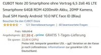 Cubot Note 20 Angebot bei Amazon Oktober 2020