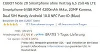 Oferta Cubot Note 20 en Amazon octubre de 2020