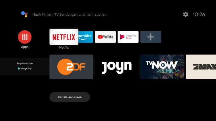 Startscherm van Android TV