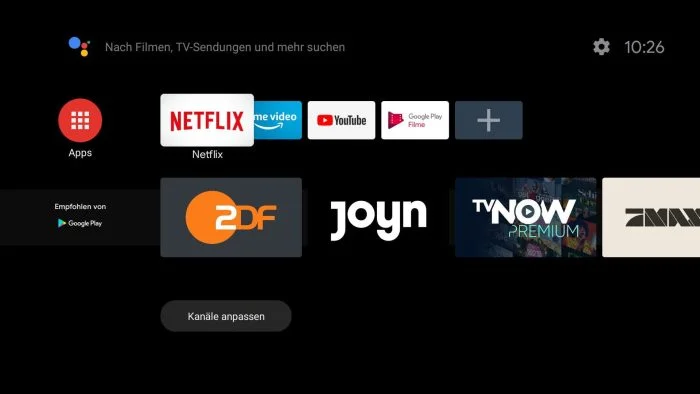 Schermata iniziale di Android TV