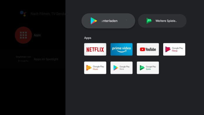 Tiroir d'applications Android TV