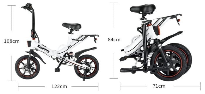 Niubility B14 e-bike maat