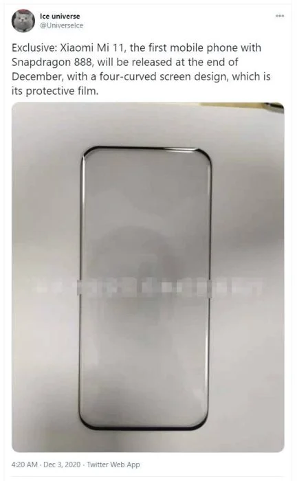 Ice Universe shows en het gebogen displayglas van de Xiaomi Mi 11