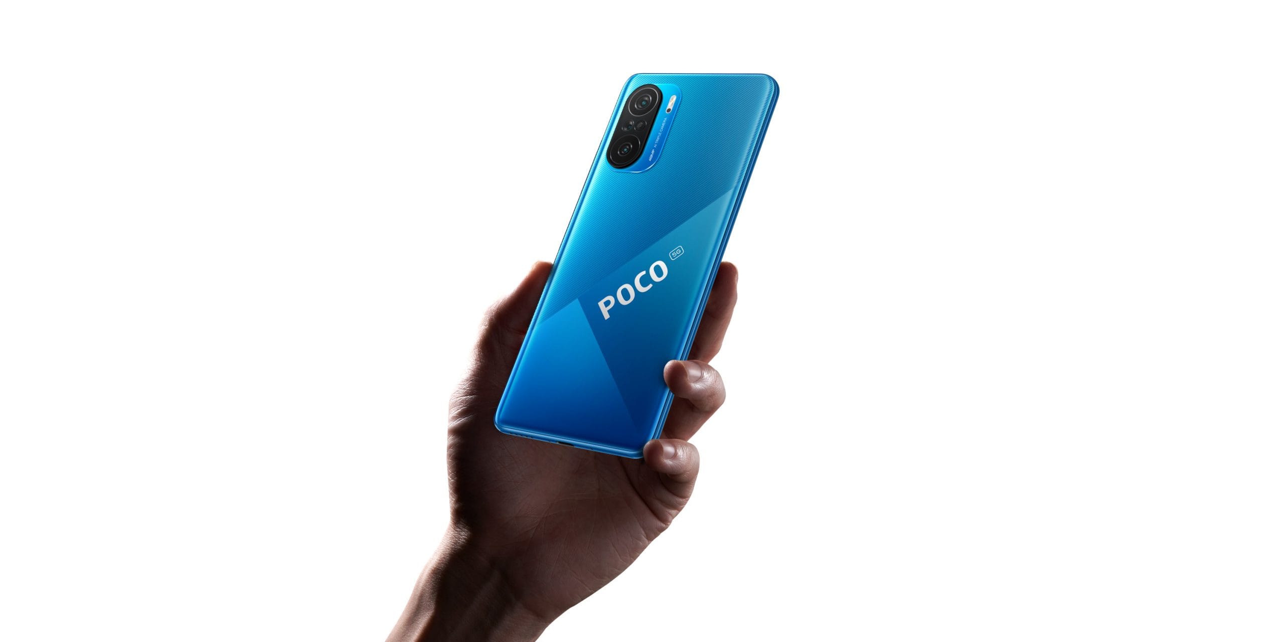 POCO F3 Smartphone blauwe koptekst