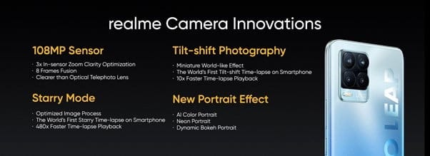 specifiche della fotocamera realme 8 Pro