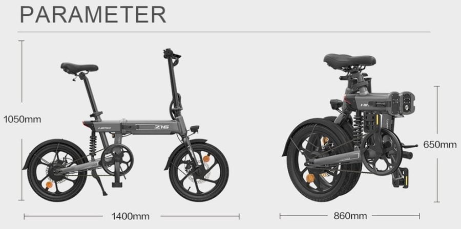 HIMO Z16 opvouwbare e-bike elektrische fiets parameters