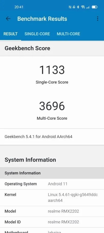 realme GT Geekbench normaler Modus