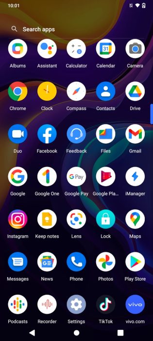 מגירת אפליקציות vivo Y70 FuntouchOS