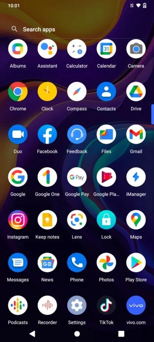 vivo Y70 FuntouchOS App-skuffe