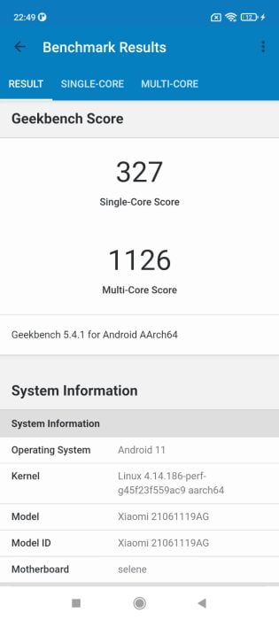 Redmi 10 Geekbench benchmark result
