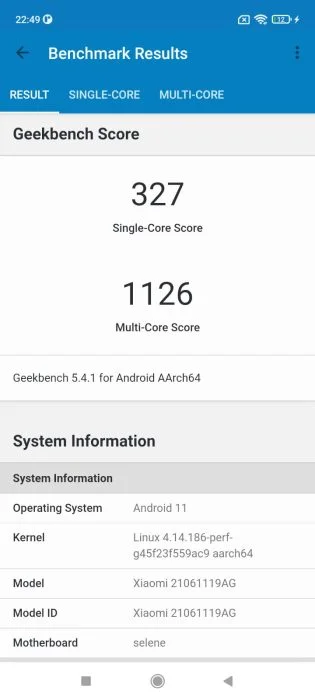 Risultato del benchmark Redmi 10 Geekbench