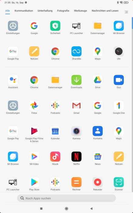 Cajón de aplicaciones Xiaomi Pad 5 MIUI 12.5