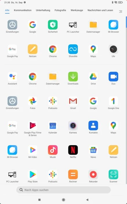 מגירת אפליקציות Xiaomi Pad 5 MIUI 12.5