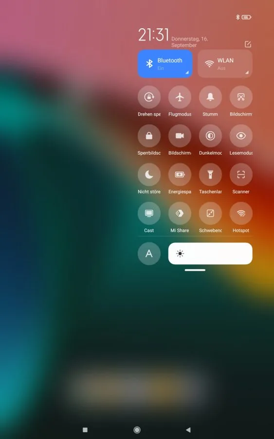 Xiaomi Pad 5 MIUI 12.5 Benachrichtigungsleiste