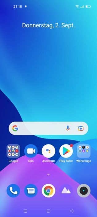 Schermata iniziale dell'interfaccia utente realme UI 2.0