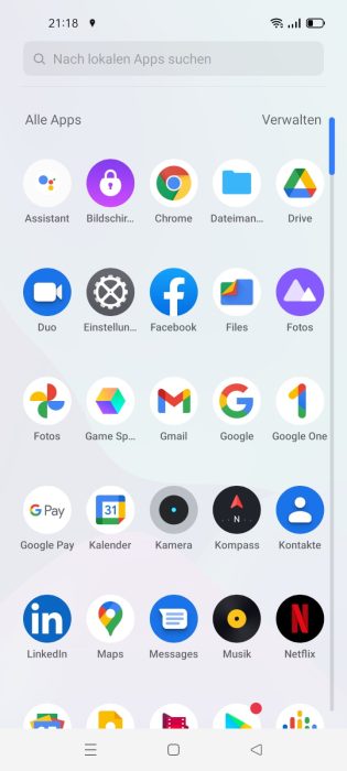 realme UI 2.0 brugergrænseflade -app -skuffe