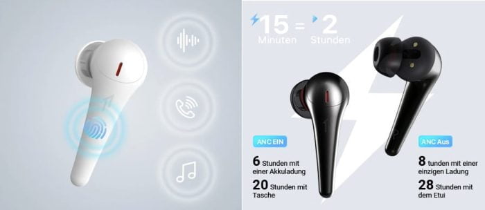 1MER ComfoBuds Pro-gester och batteri