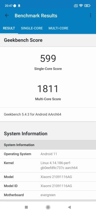 POCO M4 برو 5G Geekbench