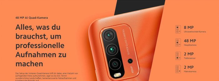 Redmi 9T smartphone fyrkamera